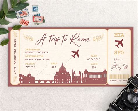 Rome Boarding Pass Boarding Pass Template Surprise Flight - Etsy ...