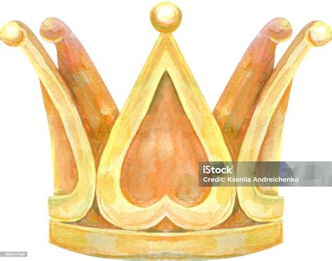 Watercolor Hand Draw Illustration Gold Crown On White Background Stock ...