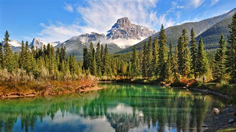 lake, Forest, Mountain, Canada, Summer, Snowy Peak, Green, Grass, Water ...