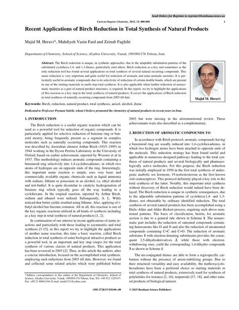 (PDF) Recent Applications of Birch Reduction in Total Synthesis of ...