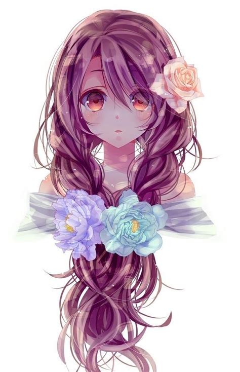 Anime...the hair and flowers are so pretty :) … | piirustus | Pinterest ...