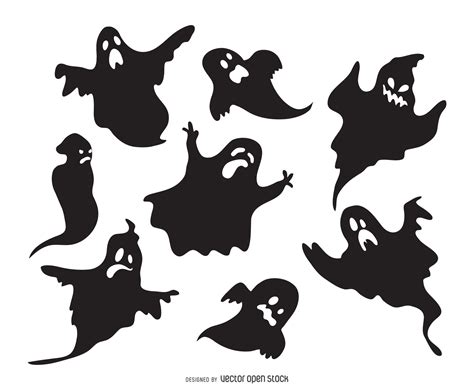 Set of ghost silhouettes featuring ghosts with different expressions ...