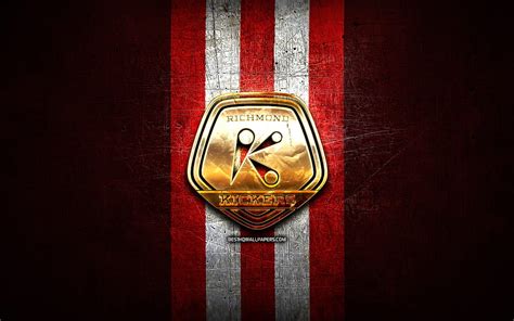 Richmond Kickers FC, golden logo, USL League One, red metal background ...