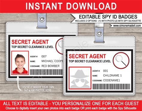 Secret Agent Badge Template | Printable Spy Badge | Birthday Party Favor