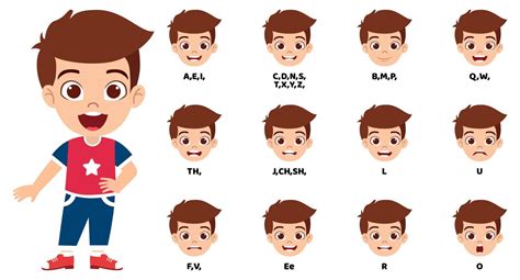 Cute cartoon kid boy character talking mouth and lips expressions ...