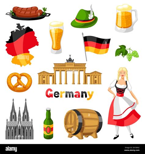 Icons set allemand. Allemagne nationale symboles traditionnels Image ...