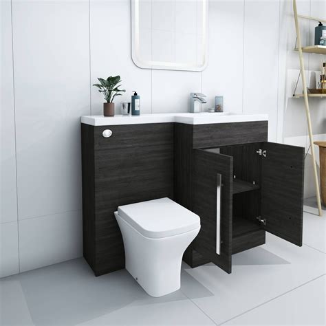 Bathroom LH & RH Combination Toilet, Vanity Unit & Basin White, Oak ...