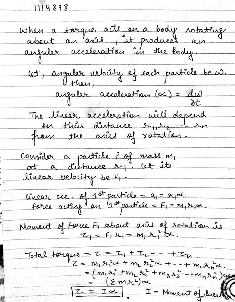 Derive the relation between Torque and moment of inertia?