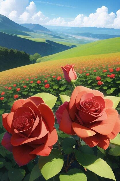 Premium AI Image | A painting of roses in a field