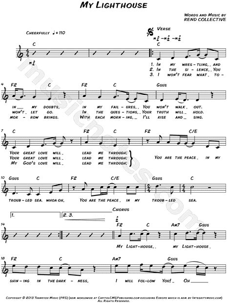 Rend Collective "My Lighthouse" Sheet Music (Leadsheet) in C Major ...