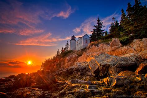 Sunset at Bass Harbor Lighthouse Acadia National Park Maine