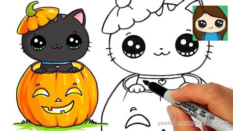 how to draw so cute halloween kitten with pumpkin