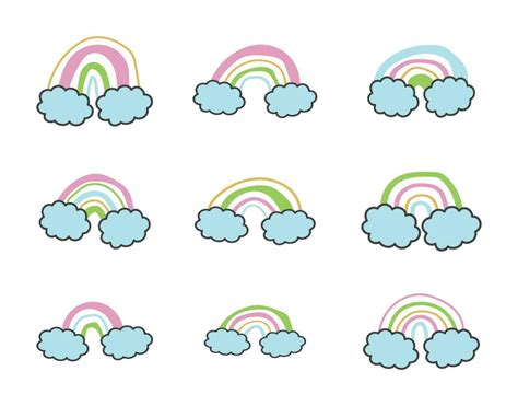 Set of colorful rainbow with clouds aesthetic element art decoration ...