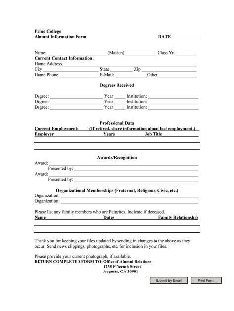 Paine College Alumni Information Form DATE Name - Fill Out and Sign ...