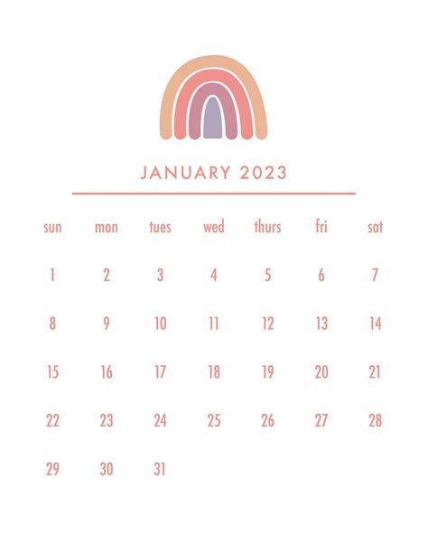 2023 Printable Rainbow Calendar Monthly Calendars Boho - Etsy