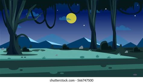 Night Forest Cartoon Flat Vector: เวกเตอร์สต็อก (ปลอดค่าลิขสิทธิ์ ...