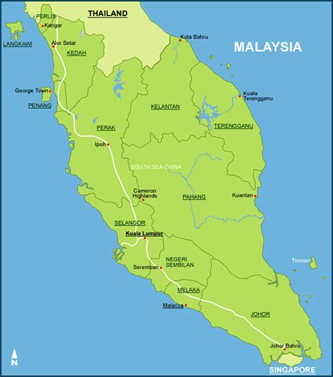 Malaysia States Map - Mainland & Borneo