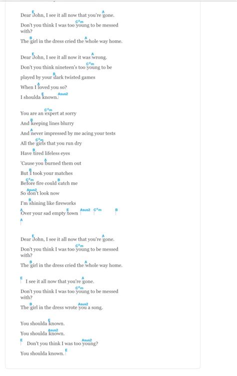 Dear john - Taylor swift p.2 | Dear john, Guitar tabs, John taylor