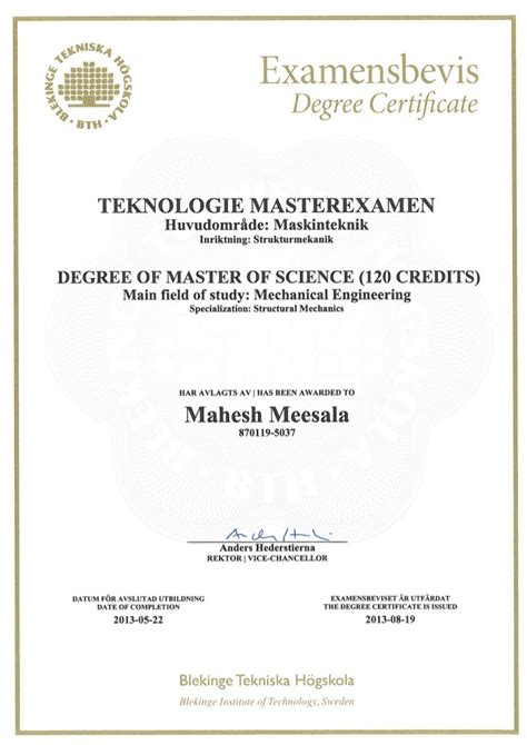 Degree Certificate with grades