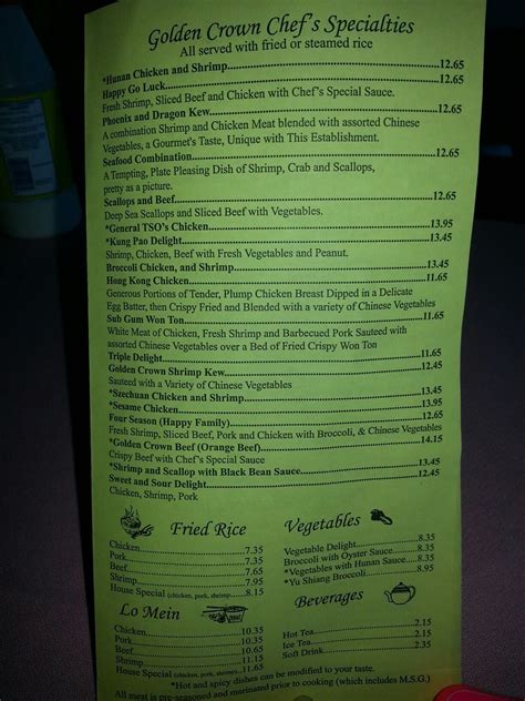 Menu at Golden Crown restaurant, Corpus Christi, S Staples St