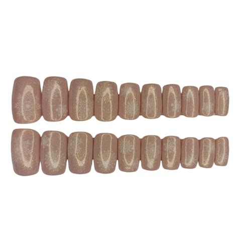 Luxury Press On Nails - Medium Square Beige Glitter Set - 20 Piece ...