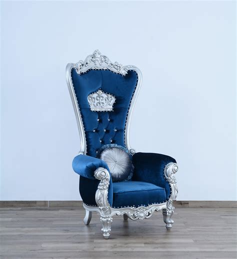 Luxury Blue Velvet High Back Chair Set 2 Pcs QUEEN ELIZABETH EUROPEAN ...