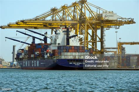 Port Of Dakar Container Terminal Ship And Gantry Cranes Dak Stock Photo ...