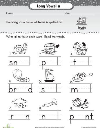 Long Vowels: Long A in Train | Vowel worksheets, Jolly phonics, Vowel