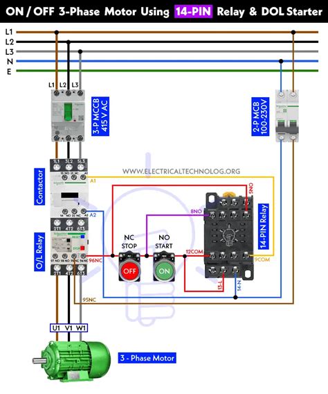 ON / OFF 3-Phase Motor Using 14-PIN Relay and DOL Starter