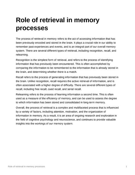 Role of retrieval in memory processes - It plays a crucial role in our ...