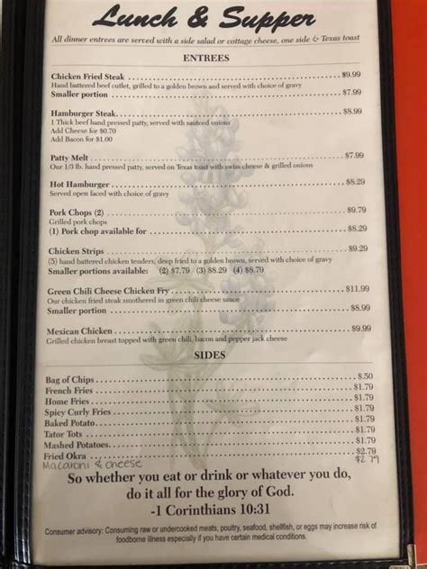 Menu at Blue Bonnet Cafe, Boise City