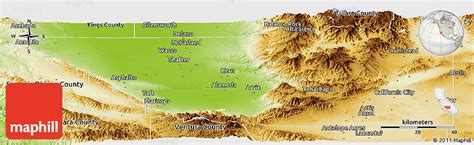 Physical Panoramic Map of Kern County