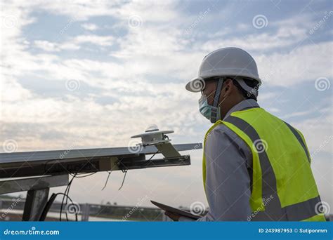 Engineer Inspects Pyranometer Installation in Solar Farm To Measure ...