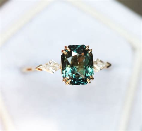 Sapphire Engagement Ring Unique Teal Sapphire & Diamond - Etsy