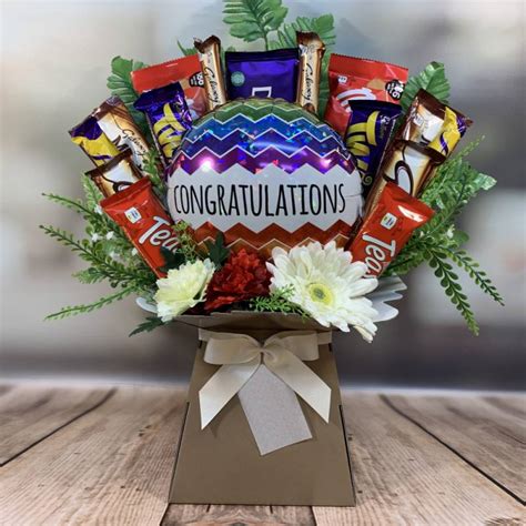 Congratulations Balloon and Flowers Chocolate Bouquet | Funky Hampers