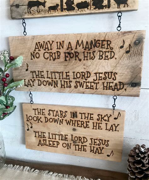 Wood Nativity Scene Away in the Manger Wall Art Christmas - Etsy