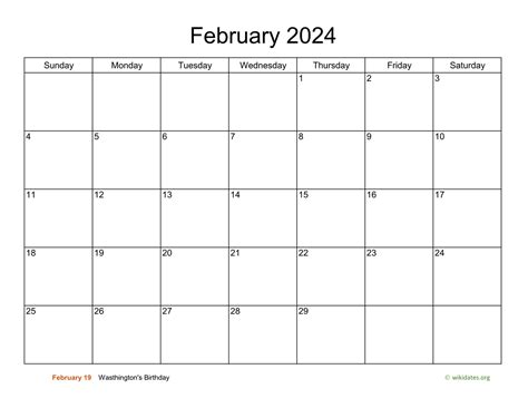 Basic Calendar for February 2024 | WikiDates.org