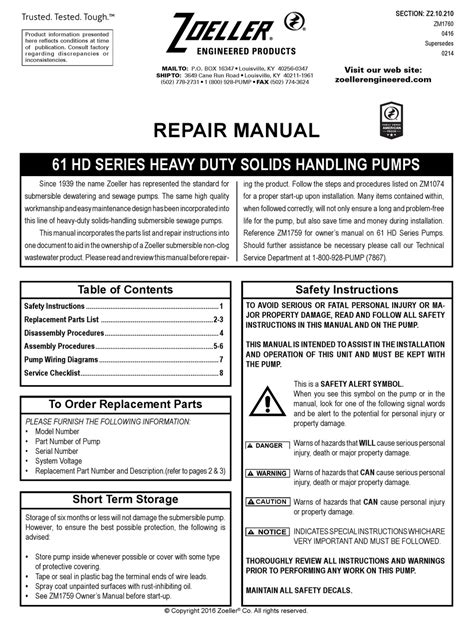 ZOELLER 61 HD SERIES REPAIR MANUAL Pdf Download | ManualsLib