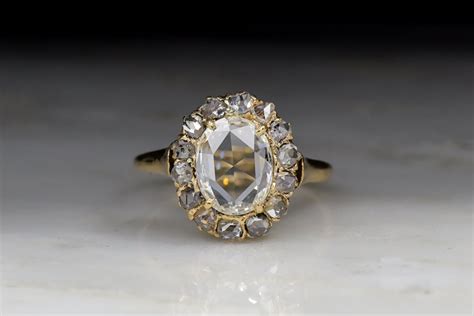 Antique Victorian Oval Rose Cut Diamond Cluster Engagement Ring ...