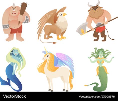 Mythical creatures flying lion cyclop minotaur Vector Image