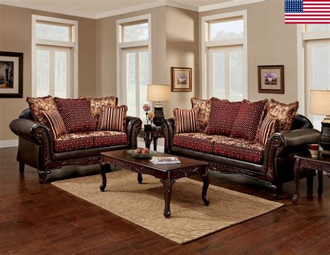 Formal Traditional 2pc Sofa Set Sofa And Love-seat Brown Chenille ...