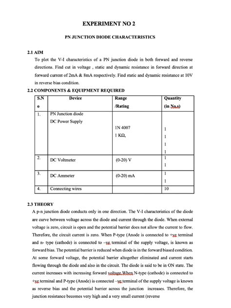 Solved EXPERIMENT NO 2 PN JUNCTION DIODE CHARACTERISTICS 2.1 | Chegg.com