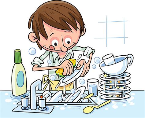 Dad Doing Dishes stock vectors - iStock