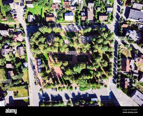 Aerial View Suburban Neighborhood and City Park Stock Photo - Alamy