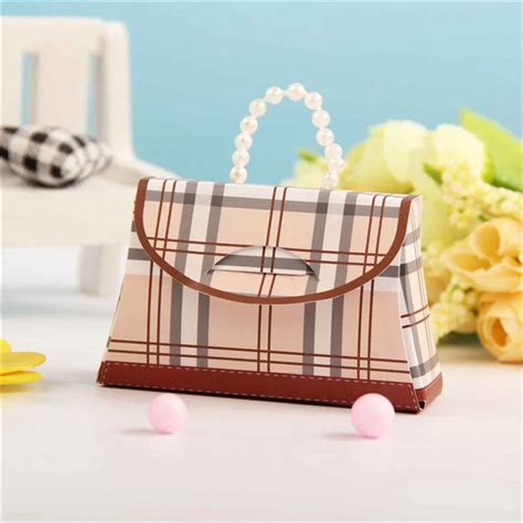 7.3x2.3x4.5cm Mini Paper Gingham Women Bag Purse Shape Wedding Bridal ...