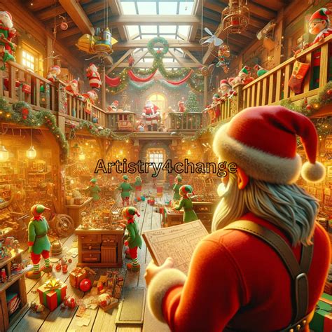 Santa's Workshop Art, Christmas Elves Illustration, Holiday Magic Decor ...