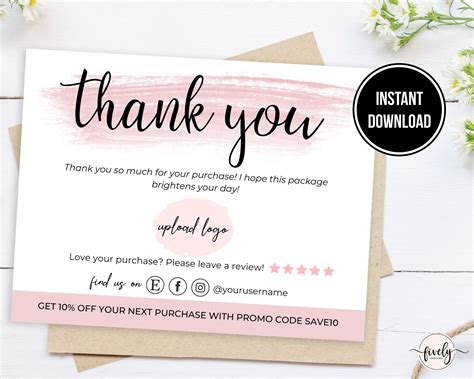 Design & Templates Order Card Editable&Printable Thank You Card Insert ...