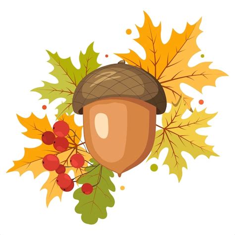 Premium Vector | Autumn fall clip art acorns guelder rose and colorful ...