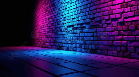 Lit Brick Wall Background With Neon Light, 3d Render Illustration Blue ...