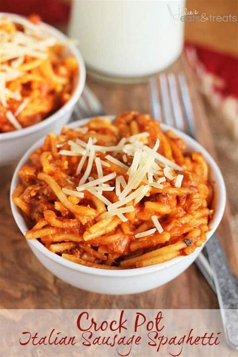 Crock Pot Italian Sausage Spaghetti - Julie's Eats & Treats